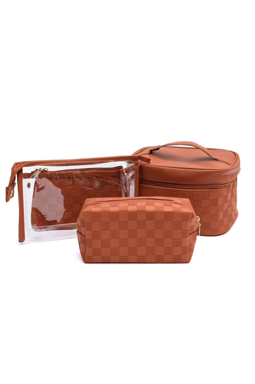 Subtly Checked Cosmetic Bags set of 4 in Brown (Online Exclusive)