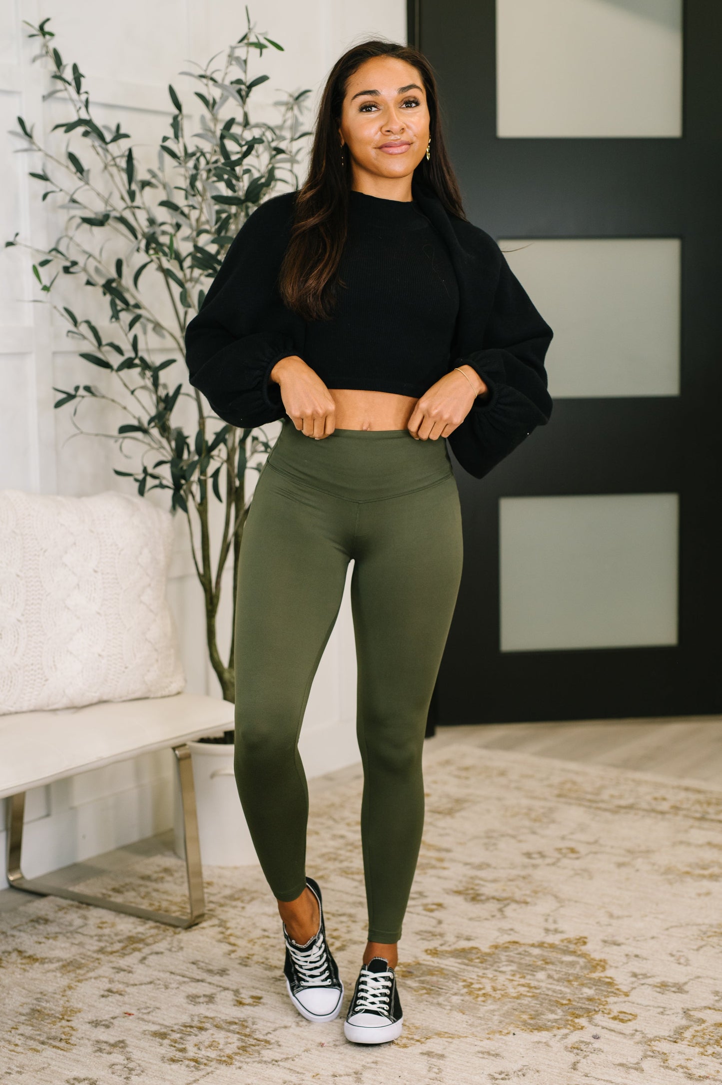 Sunday Splits High Waisted Leggings in Dark Olive (Online Exclusive)