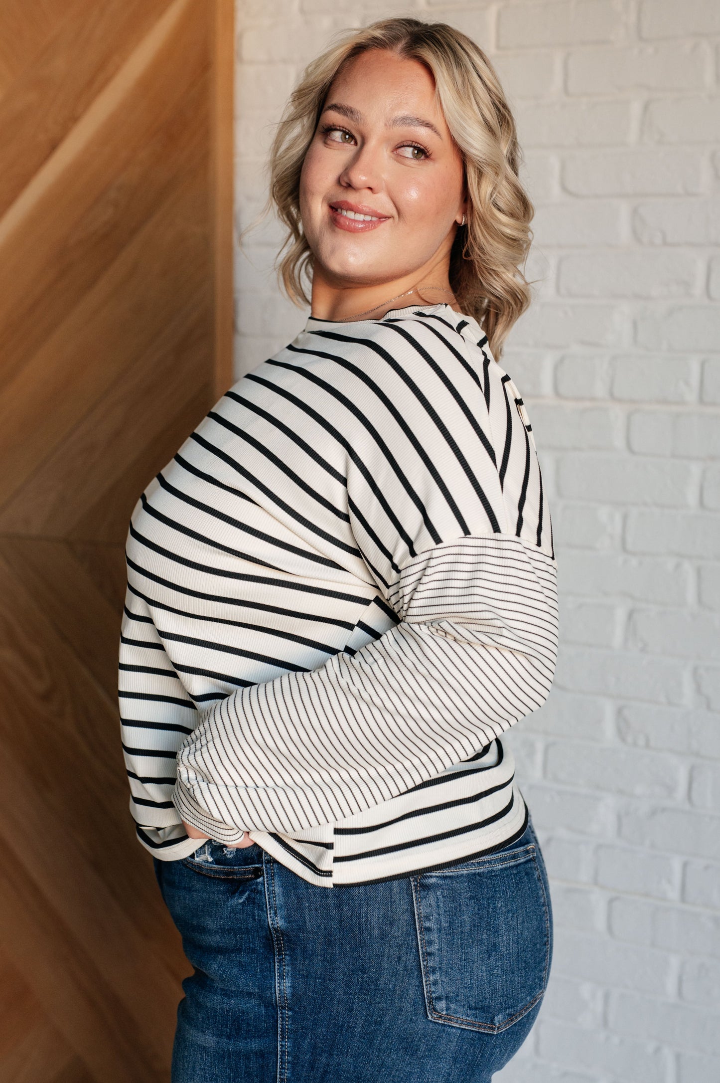 Super Clever Patchwork Striped Top in Ivory (Online Exclusive)