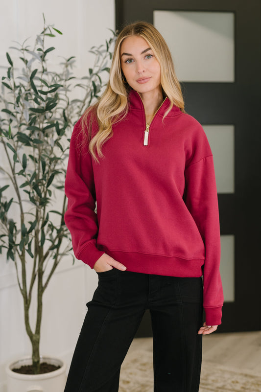 Sweater Weather Half Zip High Neck Pullover in Cabernet (Online Exclusive)
