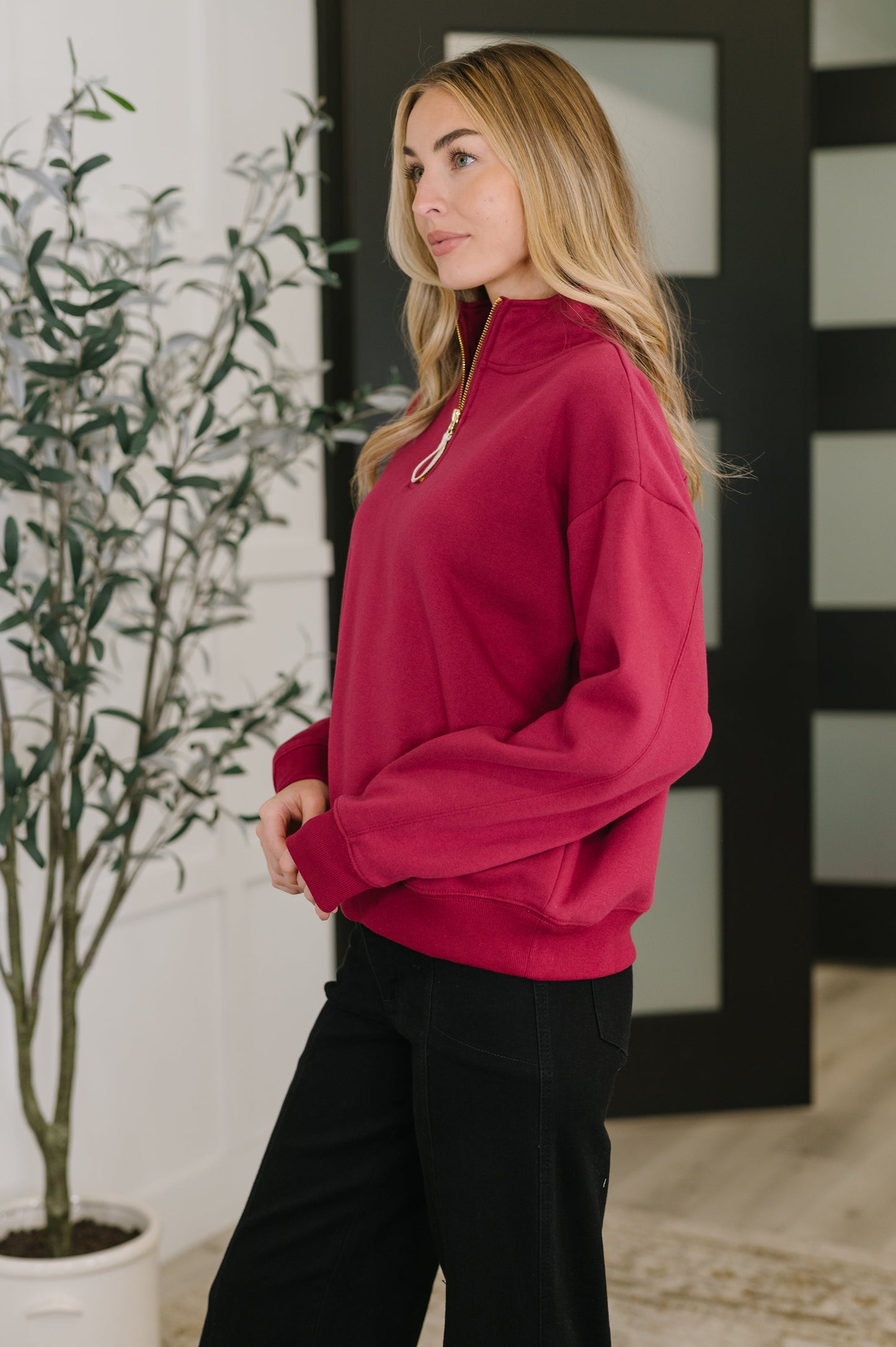 Sweater Weather Half Zip High Neck Pullover in Cabernet (Online Exclusive)