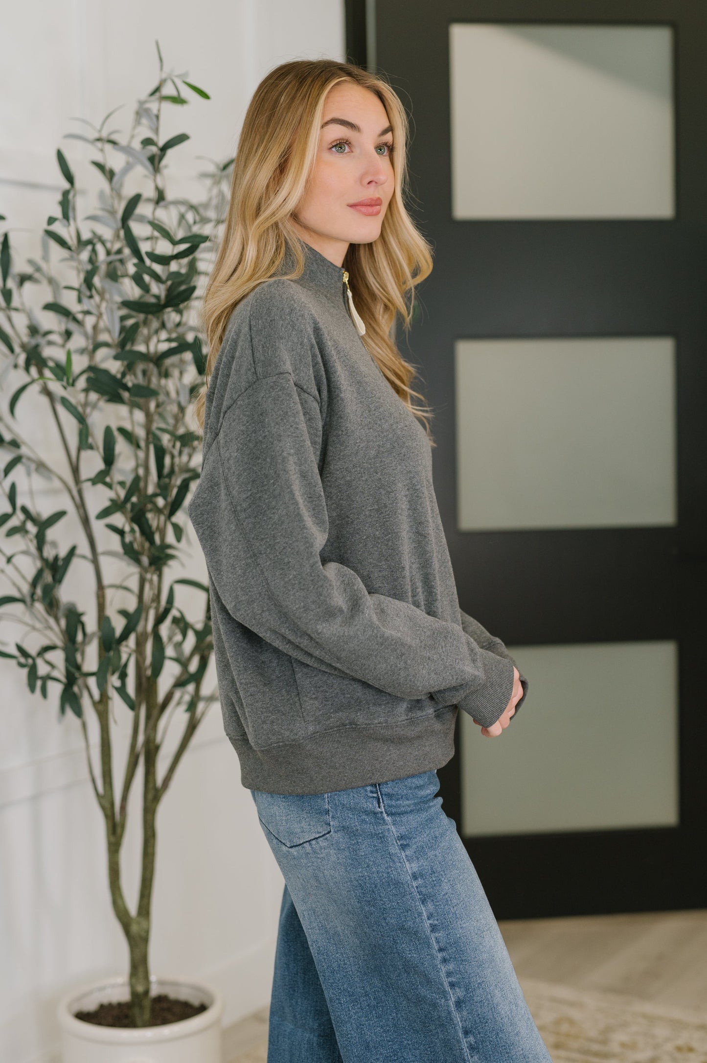 Sweater Weather Half Zip High Neck Pullover in Charcoal (Online Exclusive)