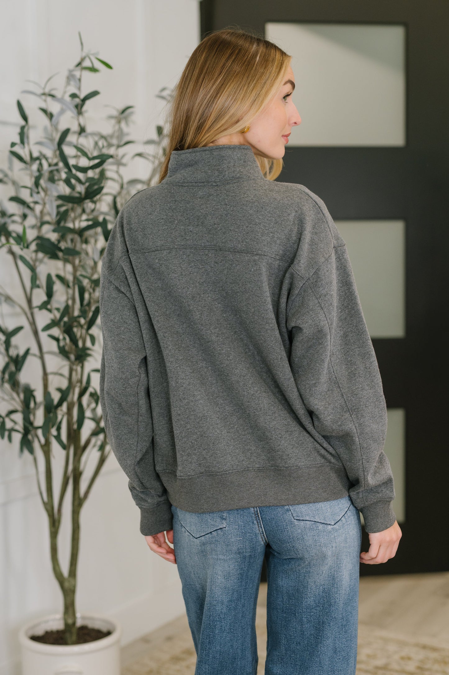 Sweater Weather Half Zip High Neck Pullover in Charcoal (Online Exclusive)