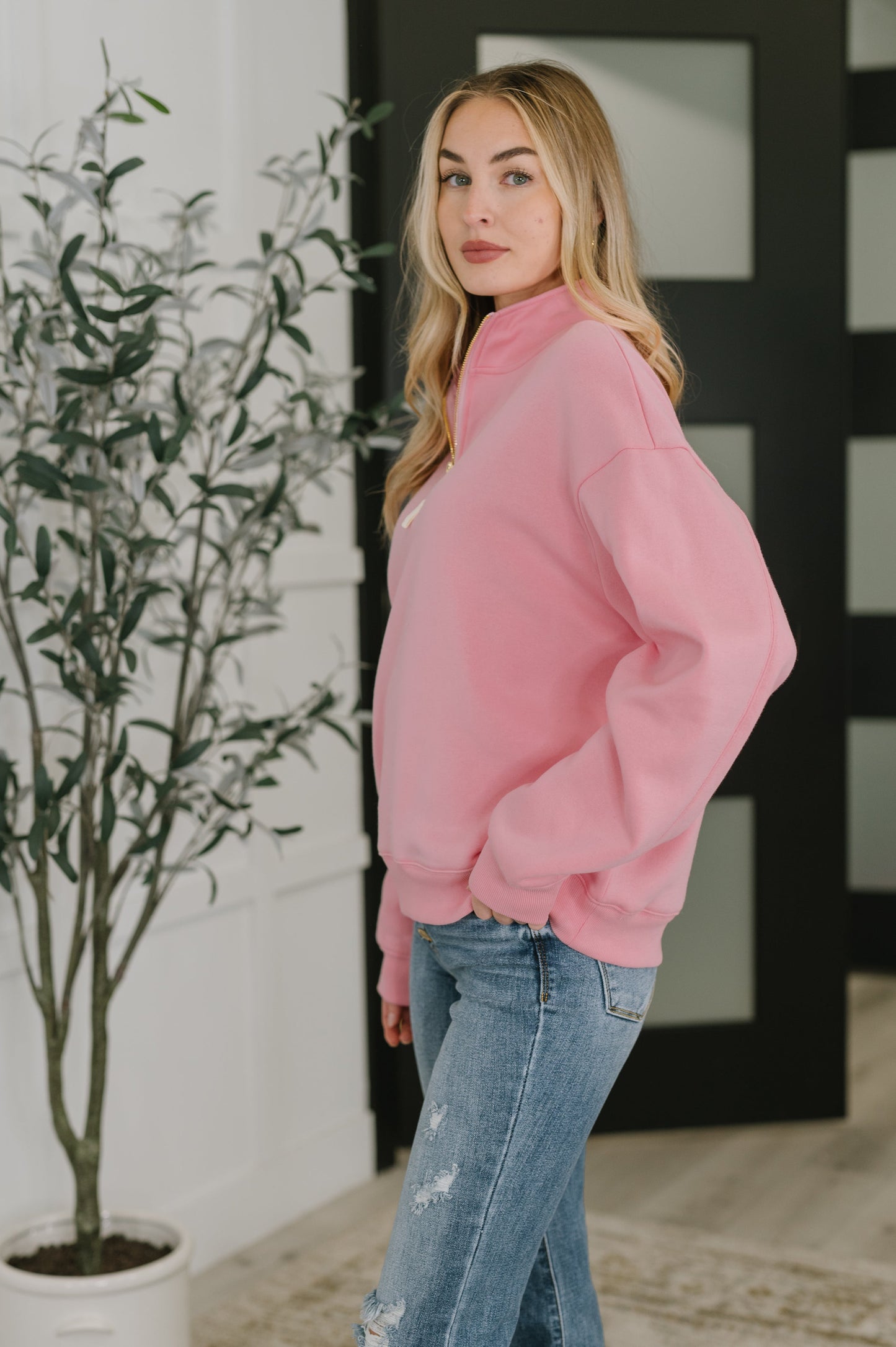 Sweater Weather Half Zip High Neck Pullover in Dark Pink (Online Exclusive)