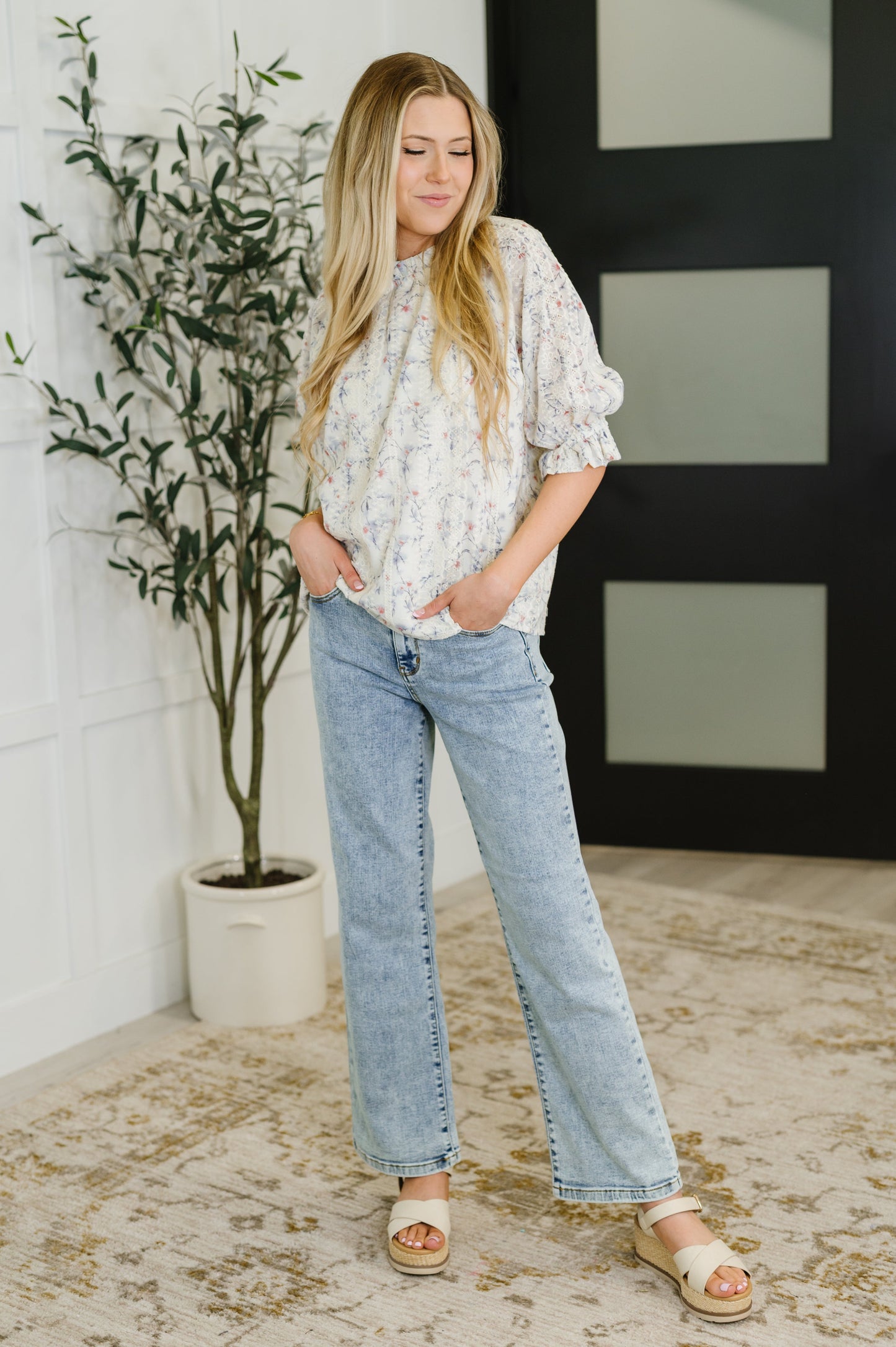 Sweet Ruffle Affair High Neck Blouse in Blue (Online Exclusive)