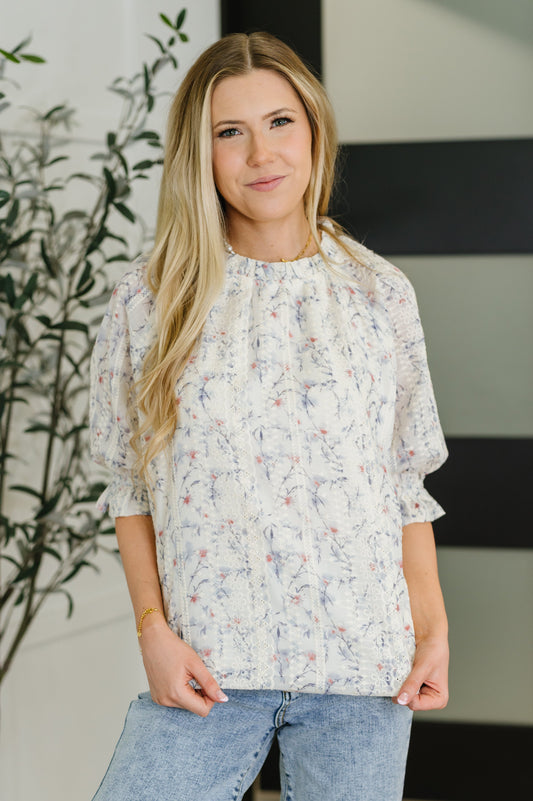 Sweet Ruffle Affair High Neck Blouse in Blue (Online Exclusive)