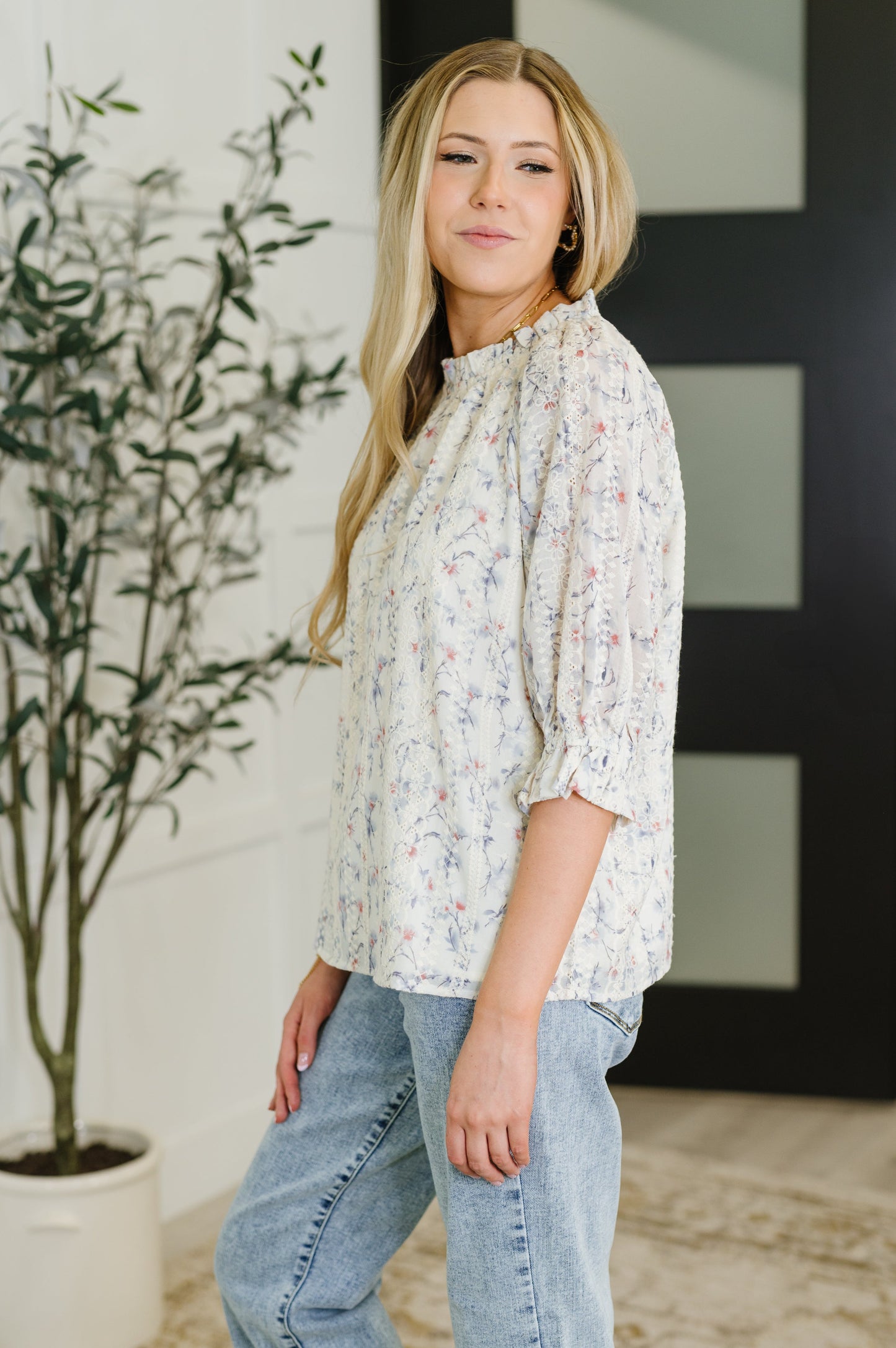 Sweet Ruffle Affair High Neck Blouse in Blue (Online Exclusive)