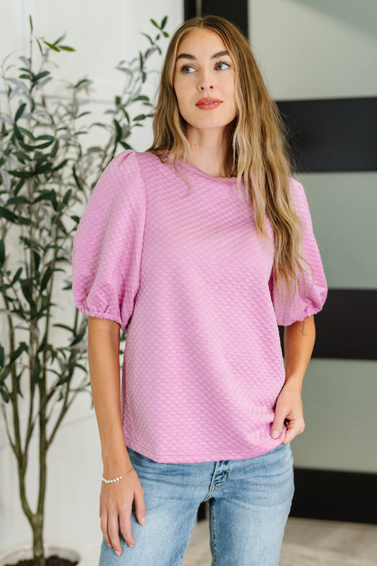 Textured Balloon Sleeve Blouse in Pink (Online Exclusive)