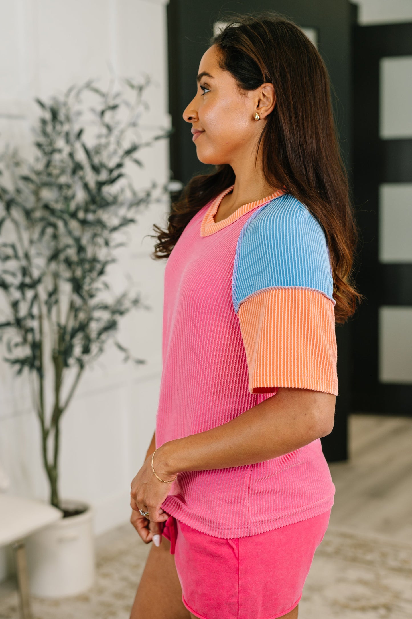 Textured Tones Color Block Top (Online Exclusive)