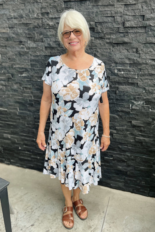 Bernadette Floral Pattern Dress - Jade Black