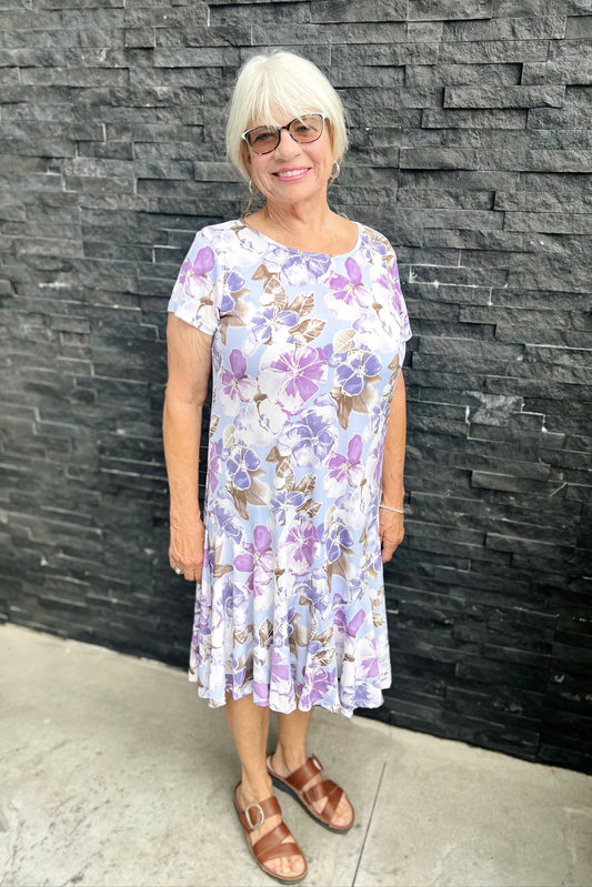 Bernadette Floral Pattern Dress - Purple Lilac