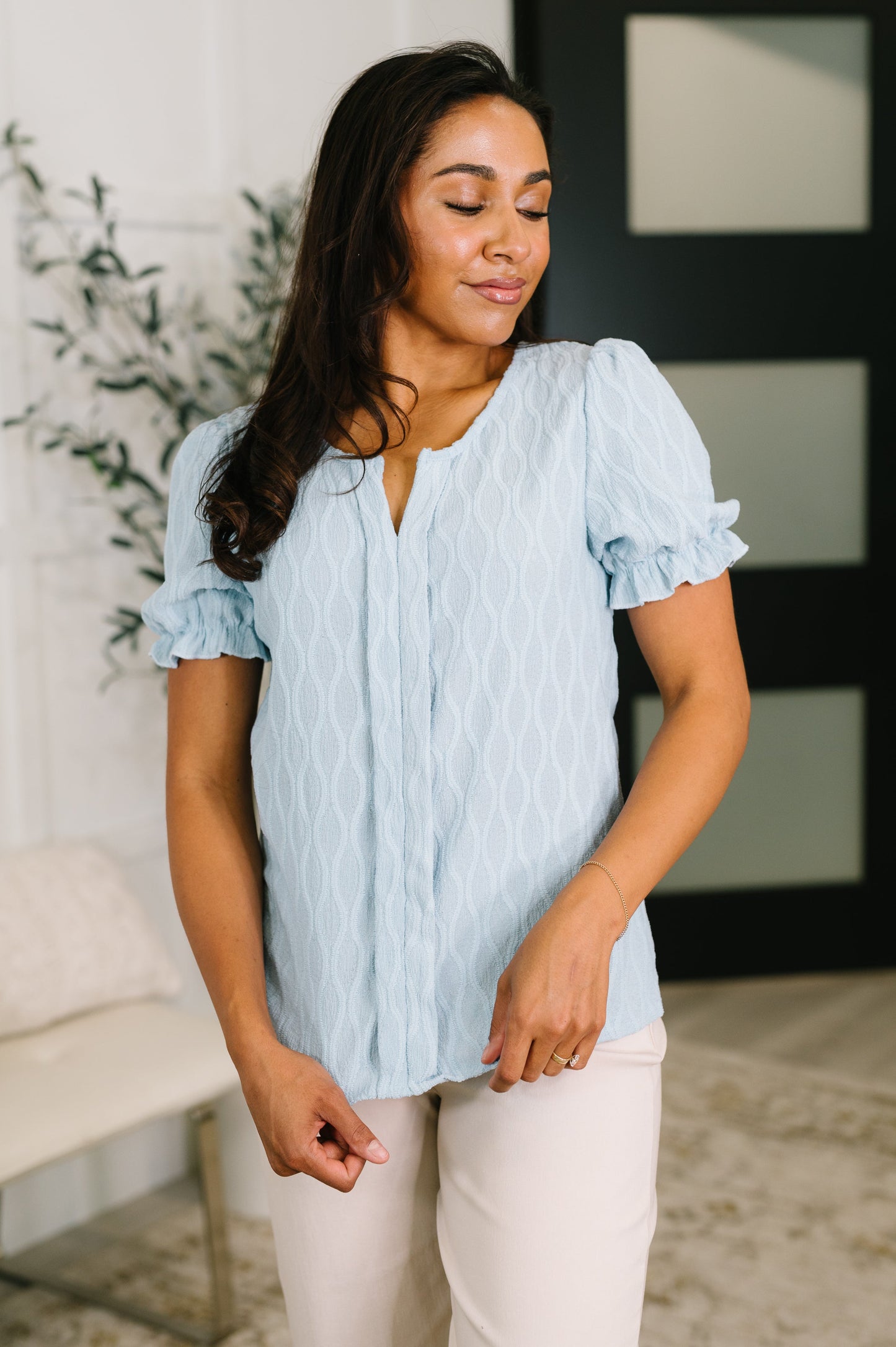 To Call My Own Textured Blouse in Powder Blue (Online Exclusive)