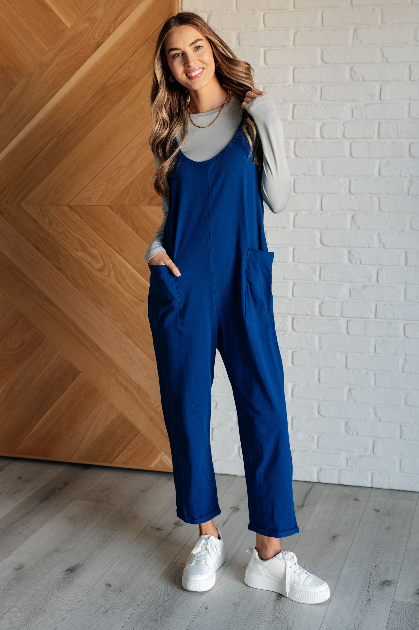 Totally Me Spaghetti Strap Jumpsuit in Light Navy (Online Exclusive)