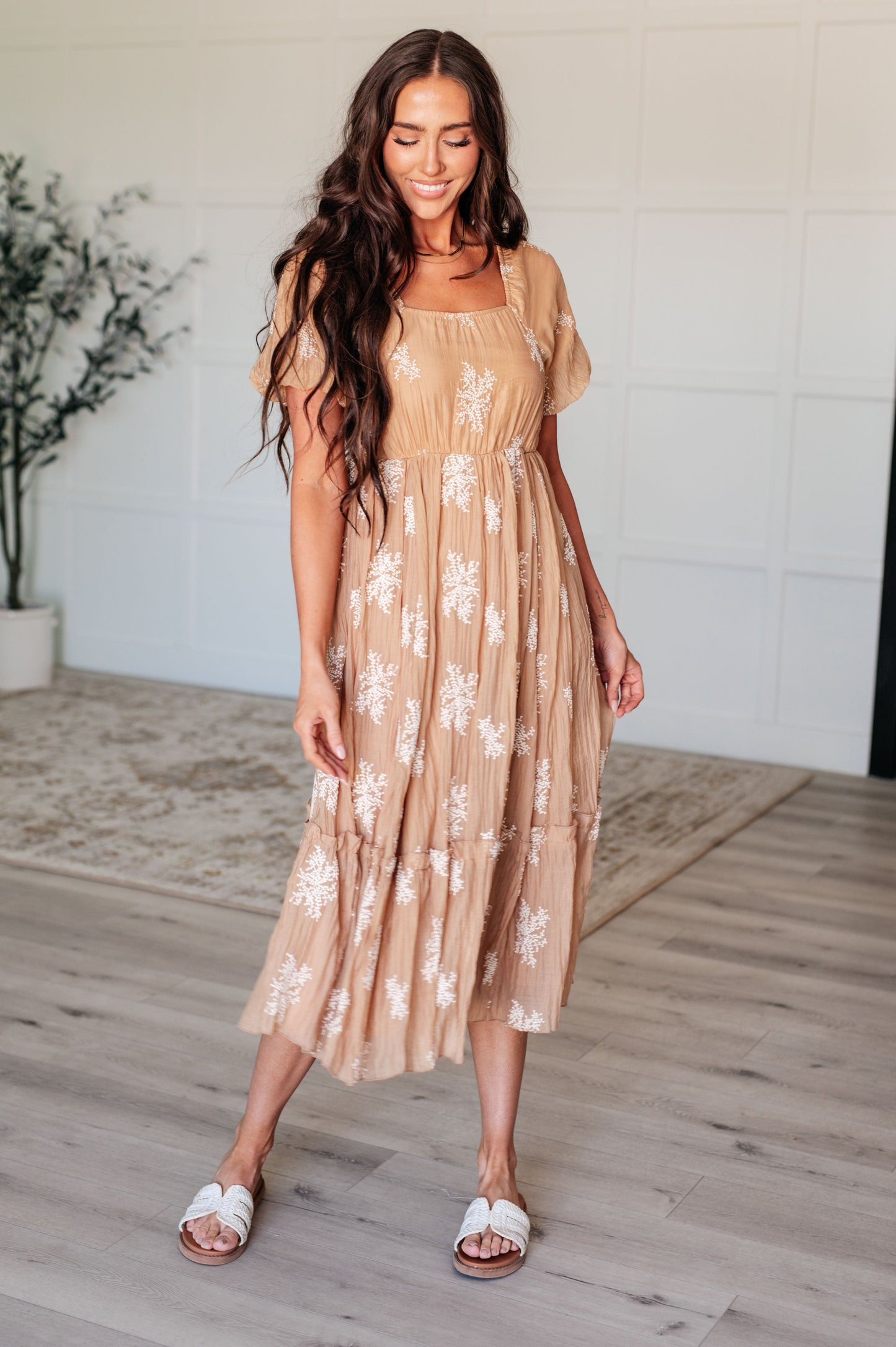 Trusting My Intuition Balloon Sleeve Dress in Camel (Online Exclusive)