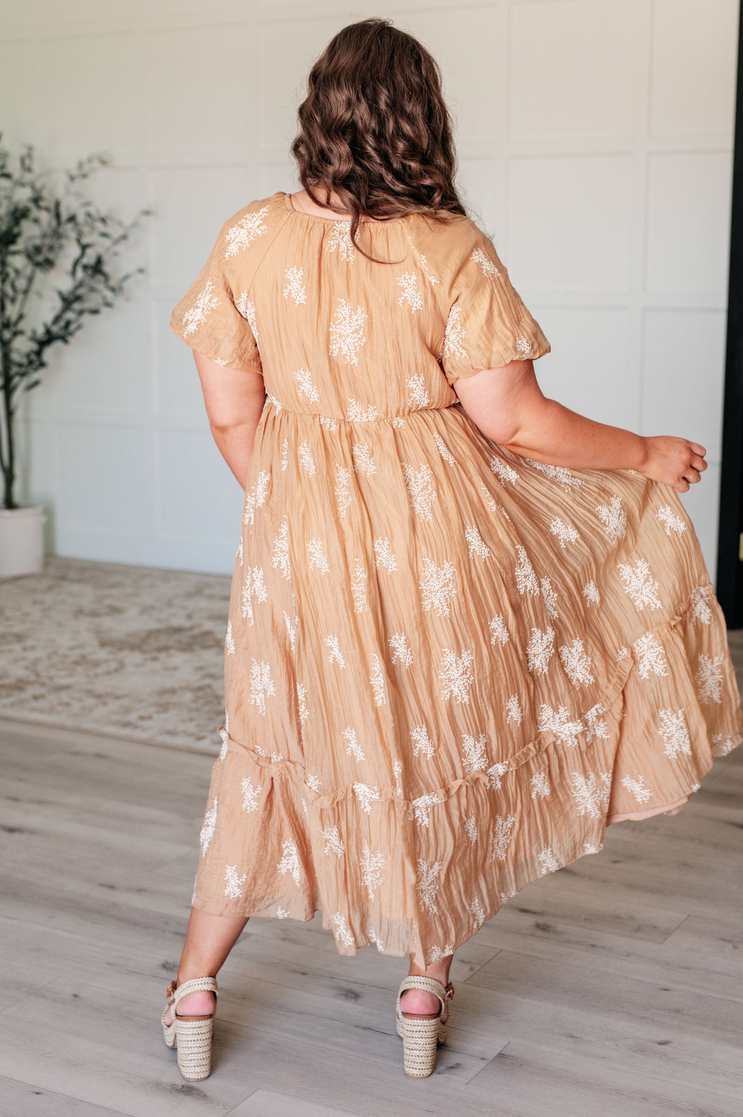 Trusting My Intuition Balloon Sleeve Dress in Camel (Online Exclusive)