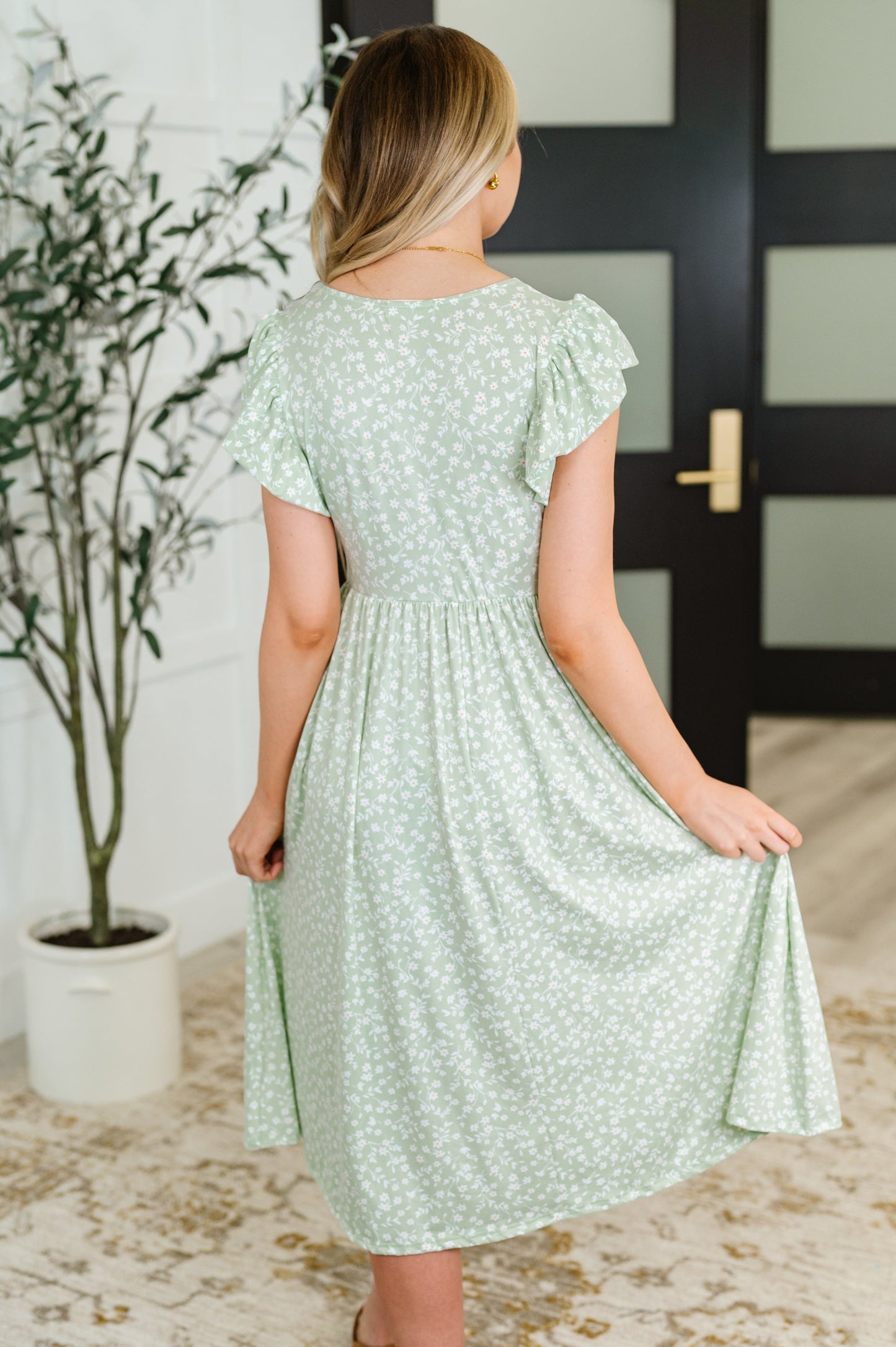 Twirl Me Softly Flutter Sleeve Dress in Sage (Online Exclusive)