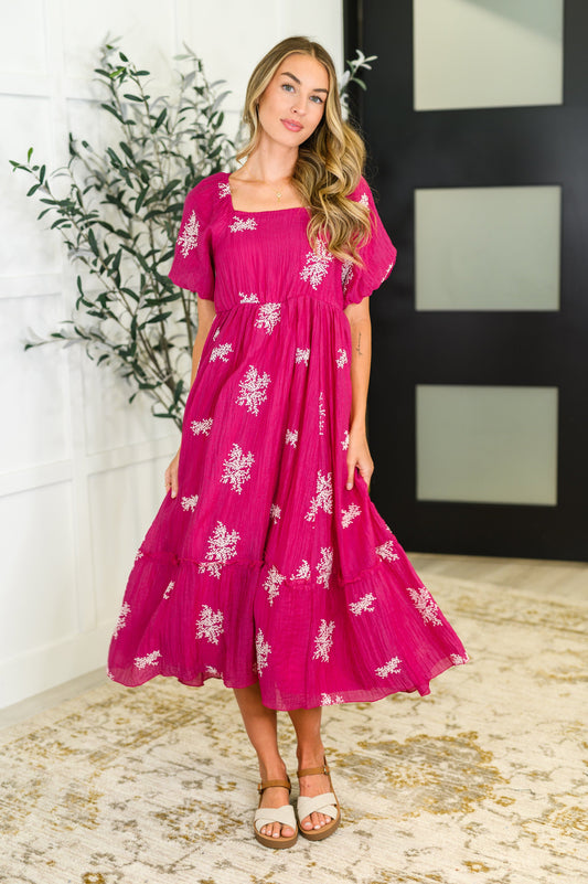 Twirl in Bloom Square Neck Dress in Hot Pink (Online Exclusive)