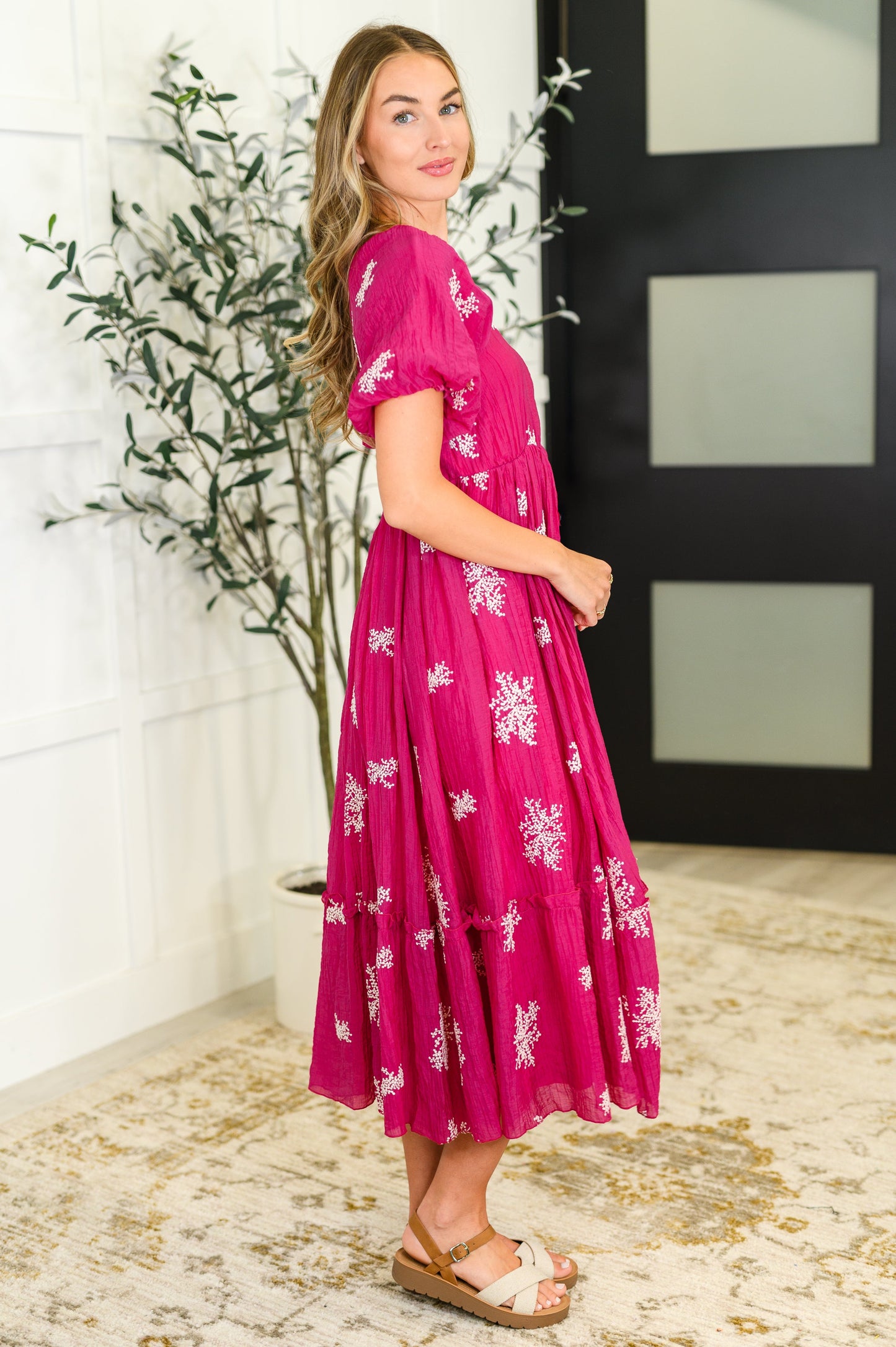 Twirl in Bloom Square Neck Dress in Hot Pink (Online Exclusive)