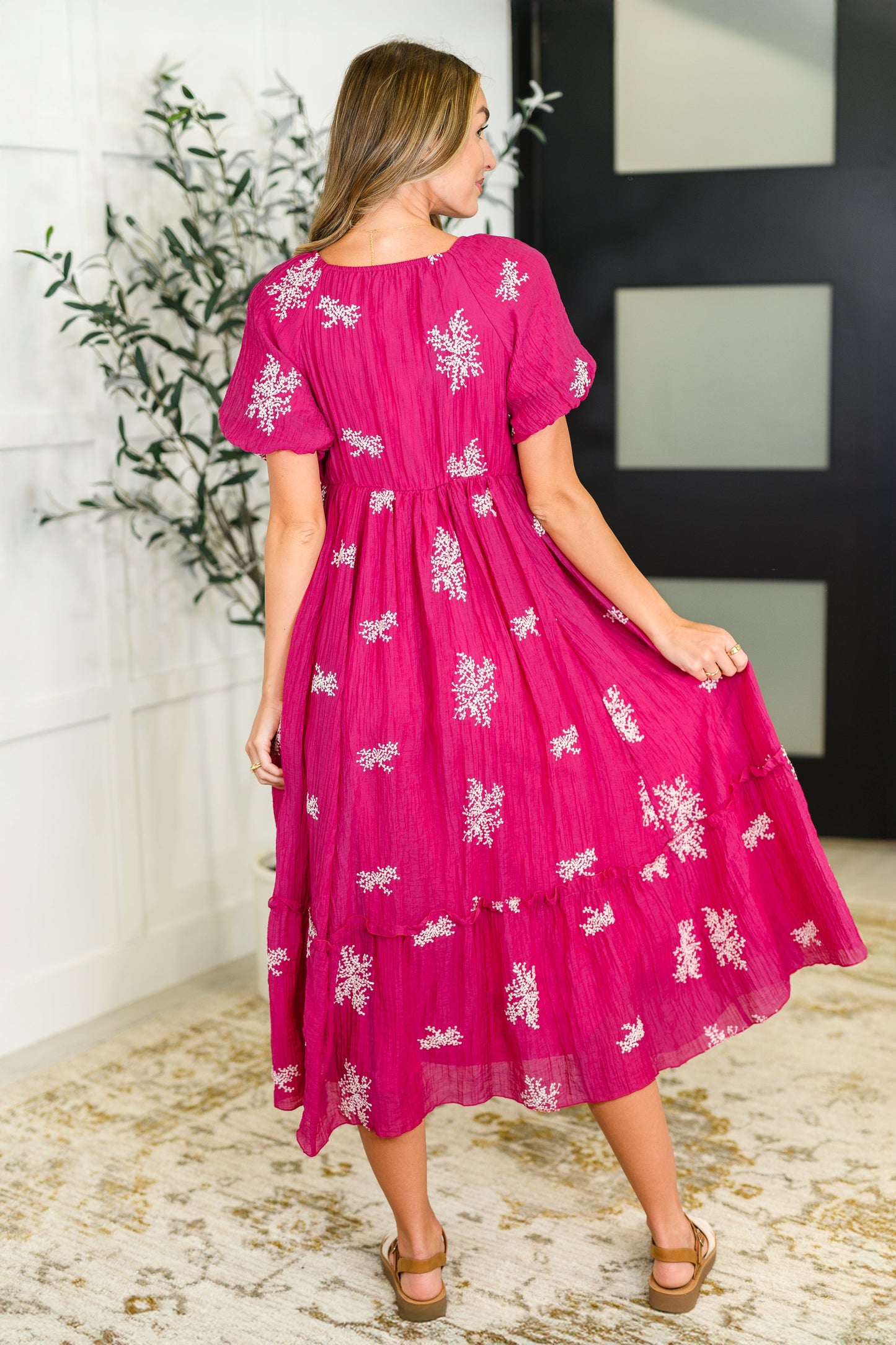Twirl in Bloom Square Neck Dress in Hot Pink (Online Exclusive)