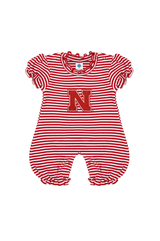 red and white striped romper