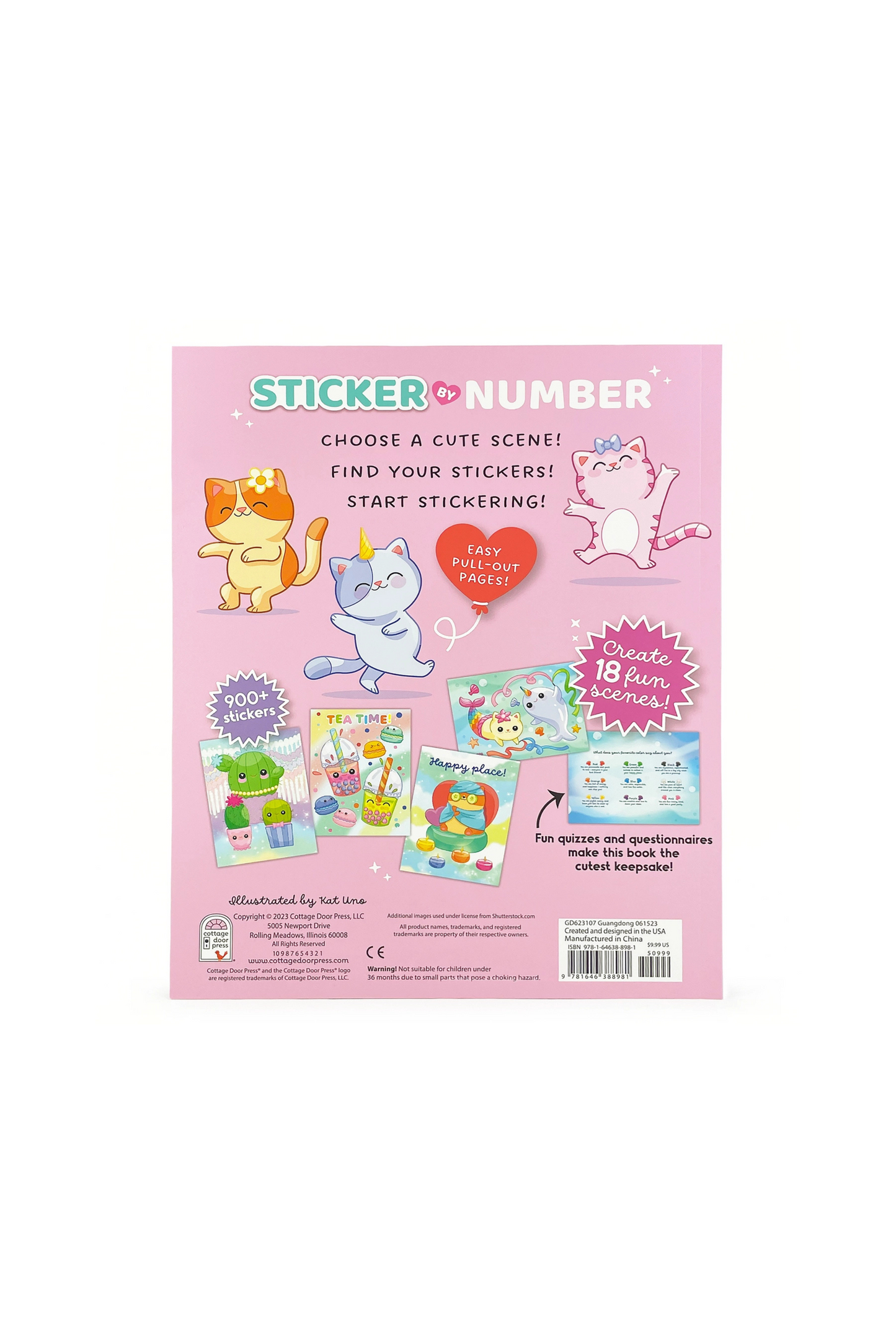 Sticker book packaging with cartoon characters on a pink background