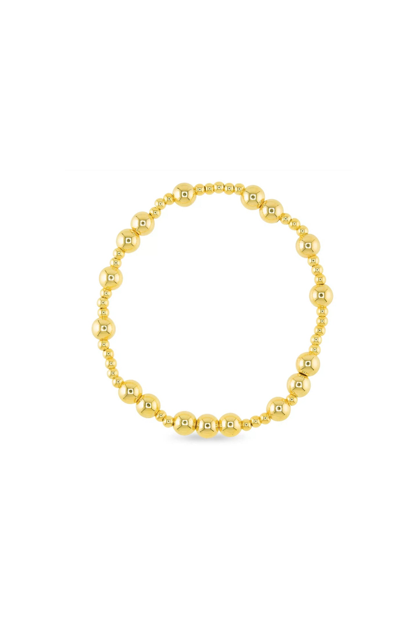 Gold beaded bracelet on a white background