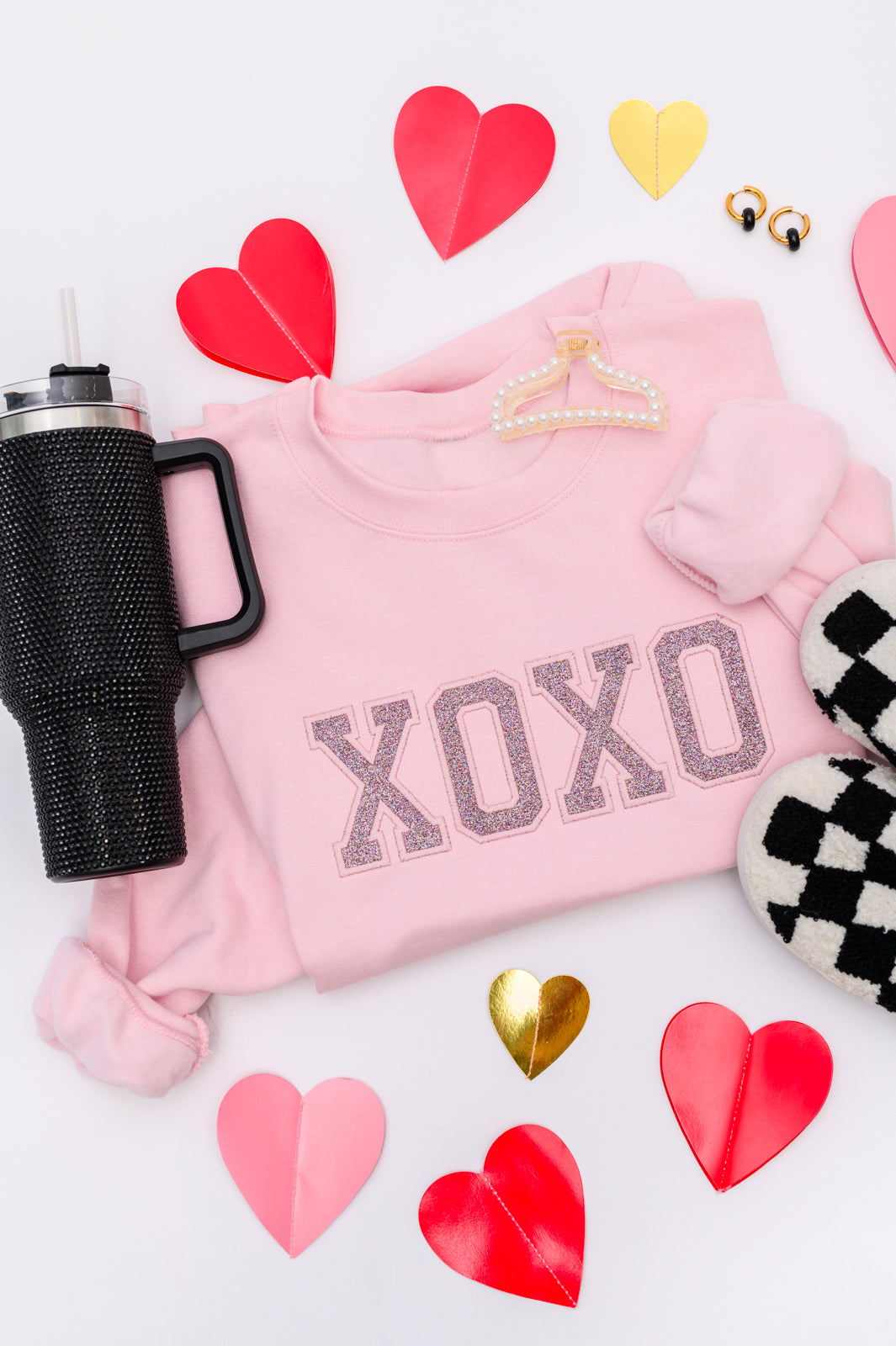 PREORDER: Embroidered XOXO Glitter Sweatshirt in Four Colors (Online Exclusive)