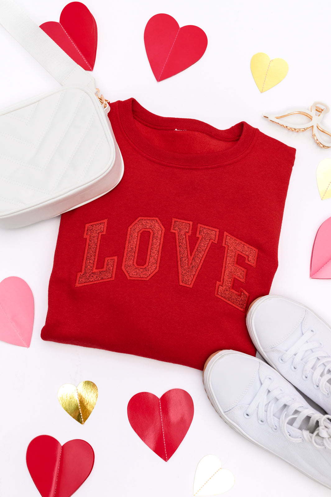 PREORDER: Embroidered Love Glitter Sweatshirt in Four Colors (Online Exclusive)