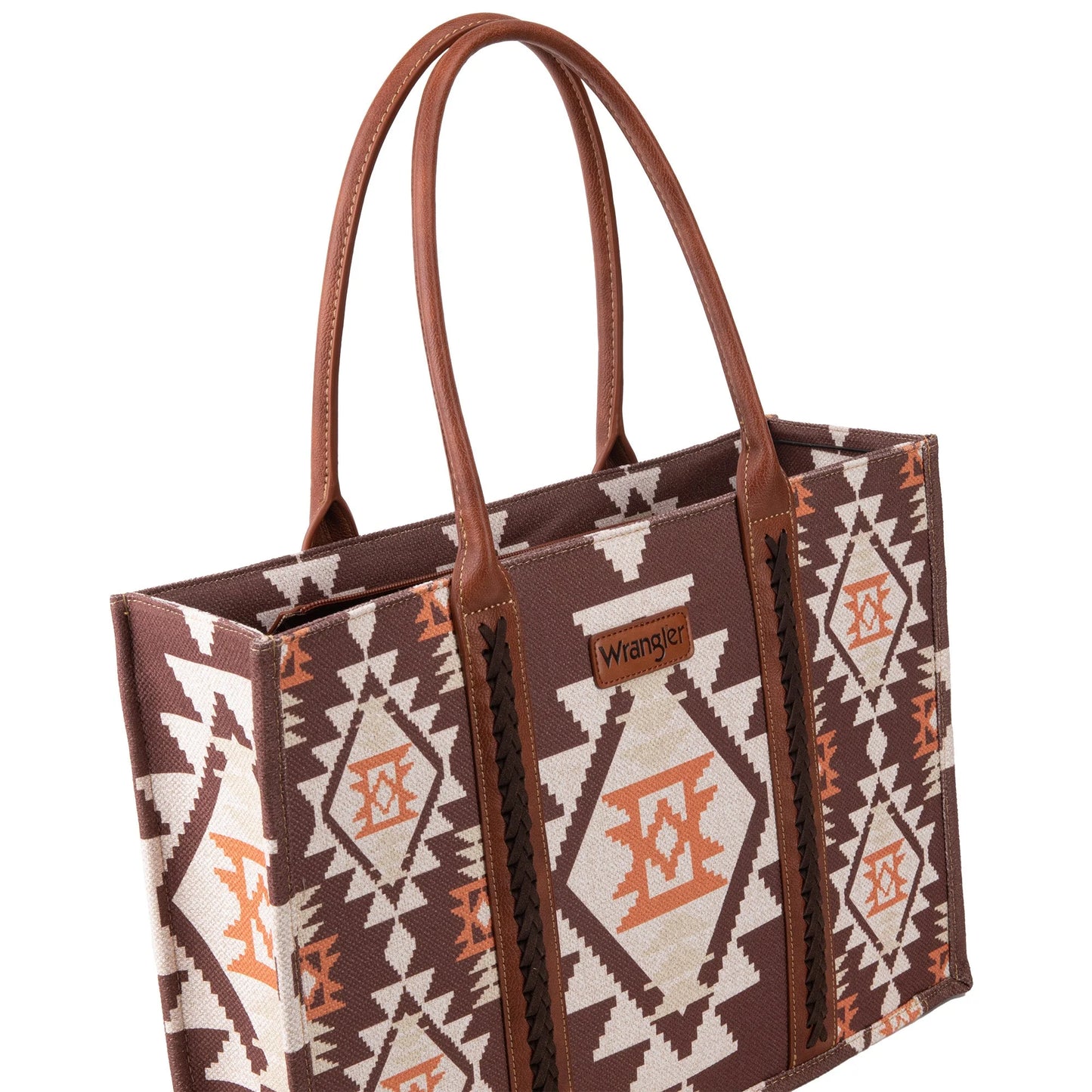 Wrangler Southwestern Pattern Dual Sided Print Canvas Wide Tote - Coffee
