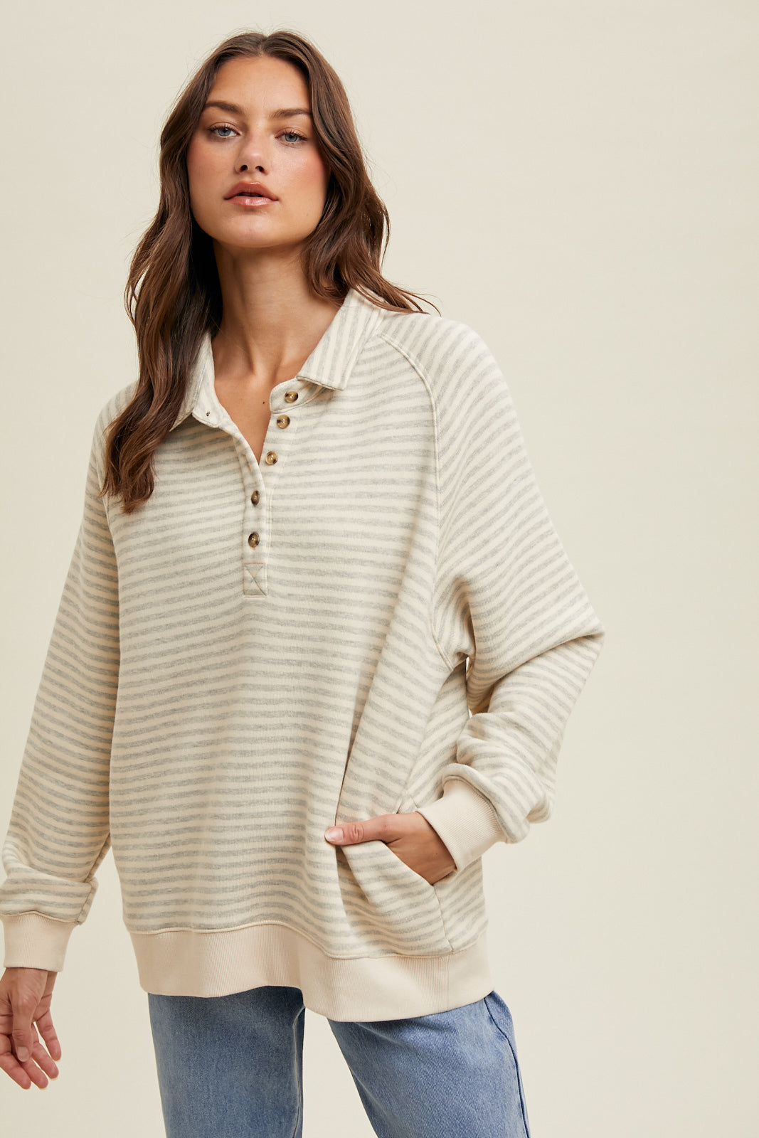 Striped Button-Up Pullover