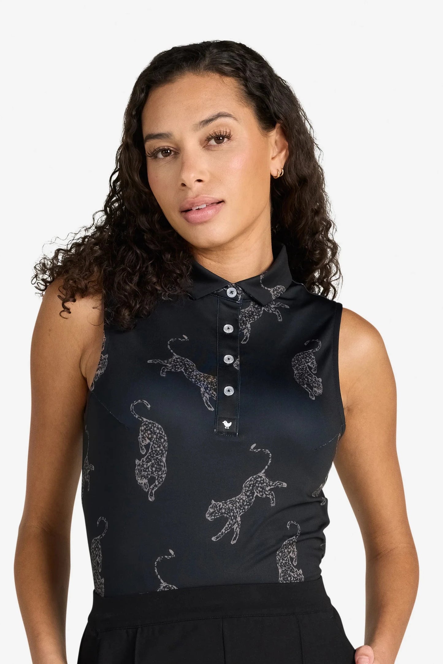 Black Sleeveless polo with cheetah details