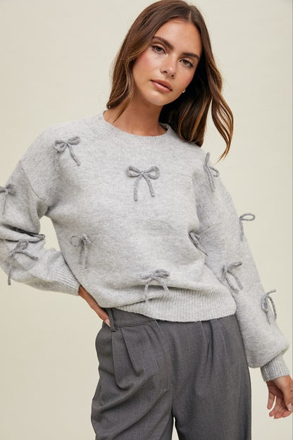 Bow Detail Sweater - Heather Grey