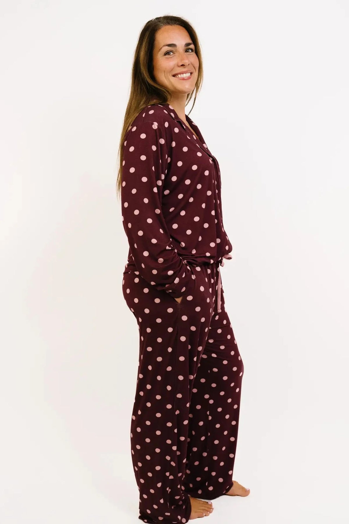 mulberry and pink polka dot pjs
