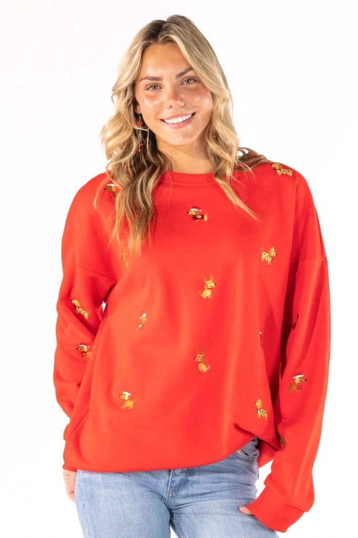 Holiday Dog Embroidered Crewneck