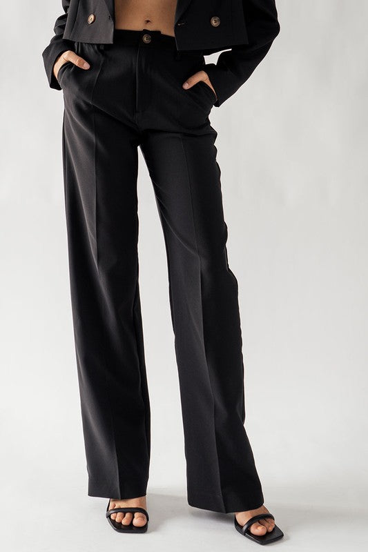 Solid Straight Leg Trouser Pants