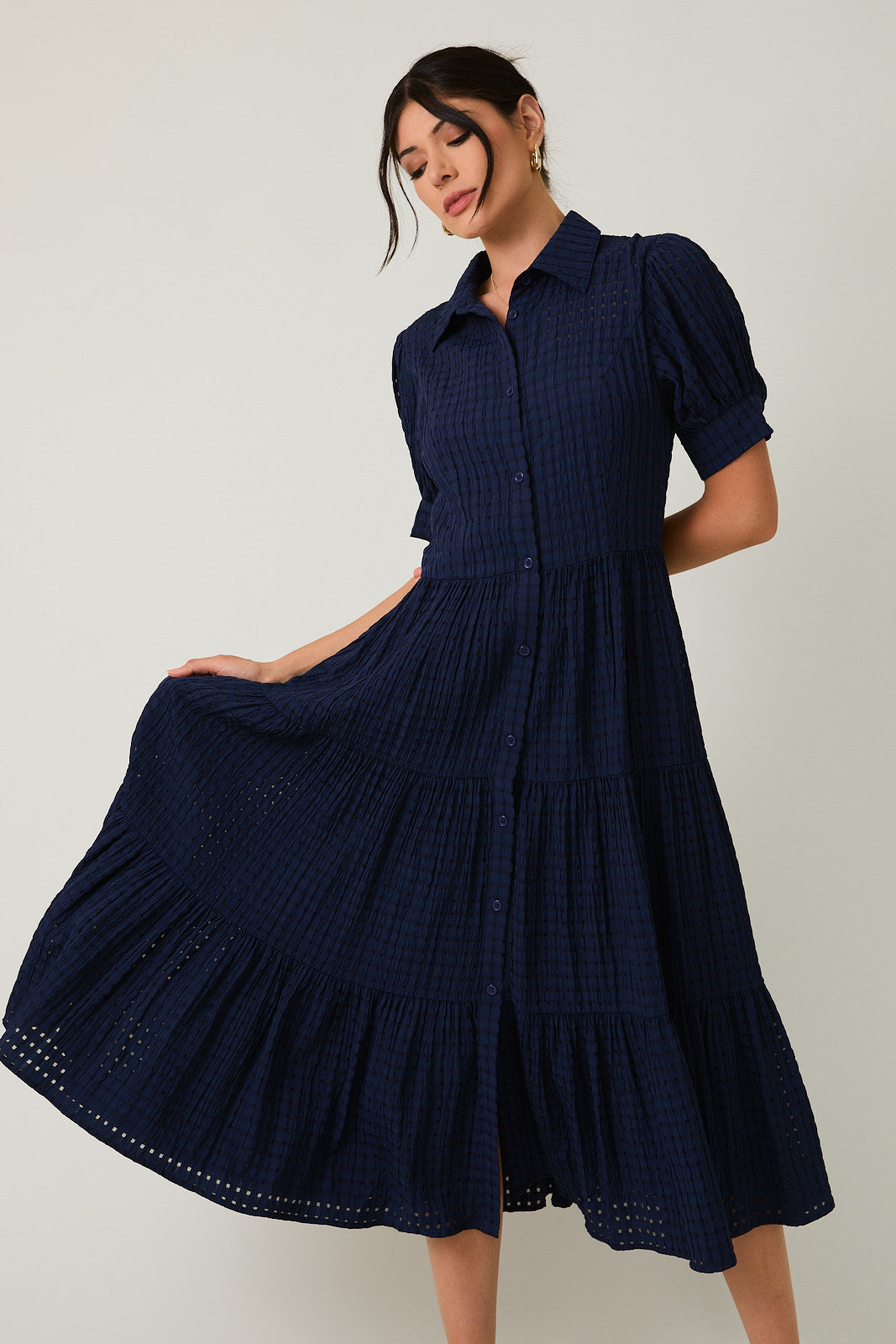 Navy Half Sleeve Midi Dress