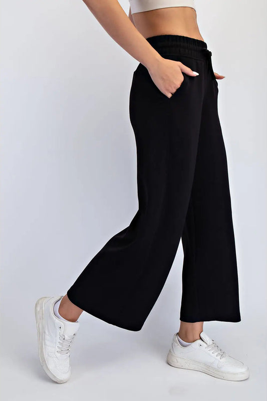 Modal Scuba Cropped Wide Pant - Black