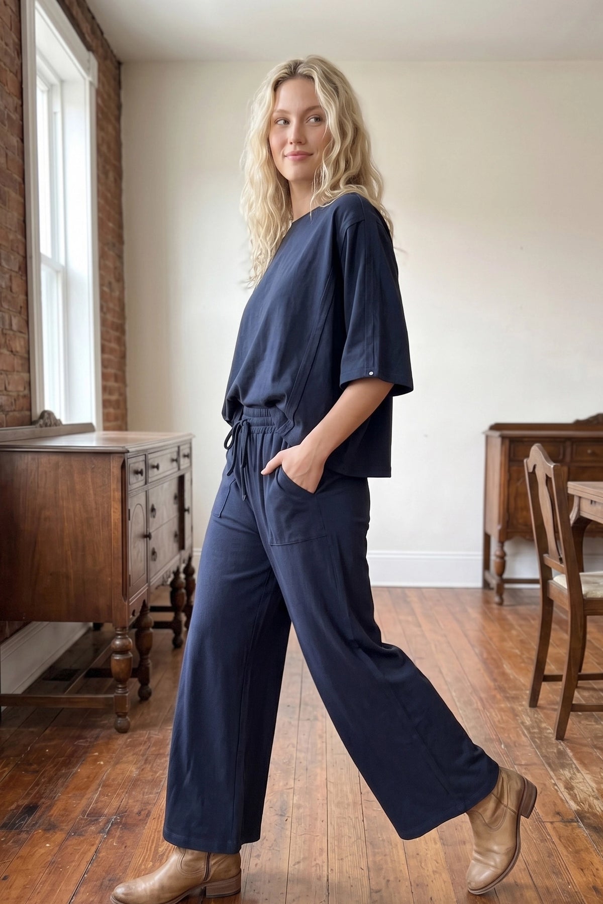 Stretch Boxy Top & Wide Leg Pant