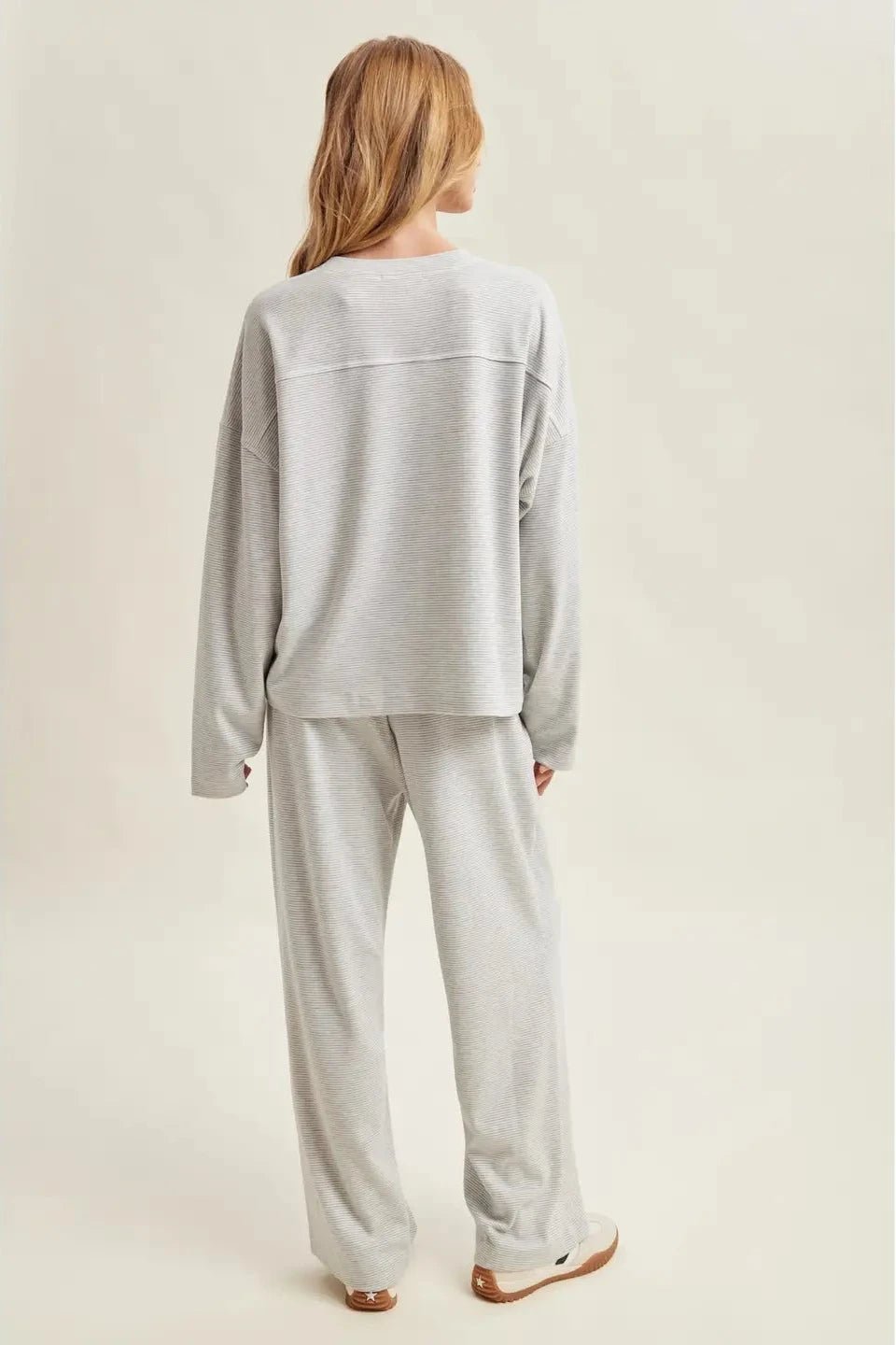 Striped Knit Lounge Set - Grey