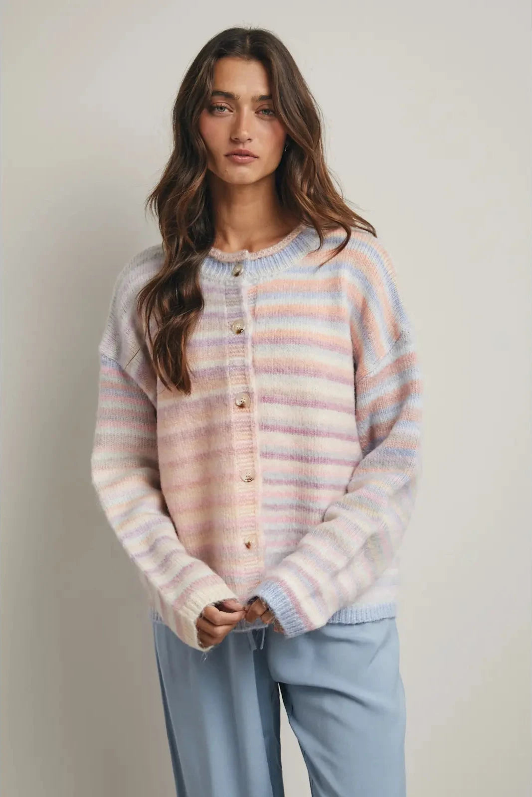 pastel colored cardigan sweater