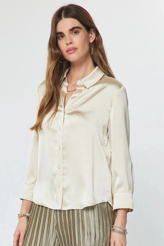 Satin Cream Button Down Shirt