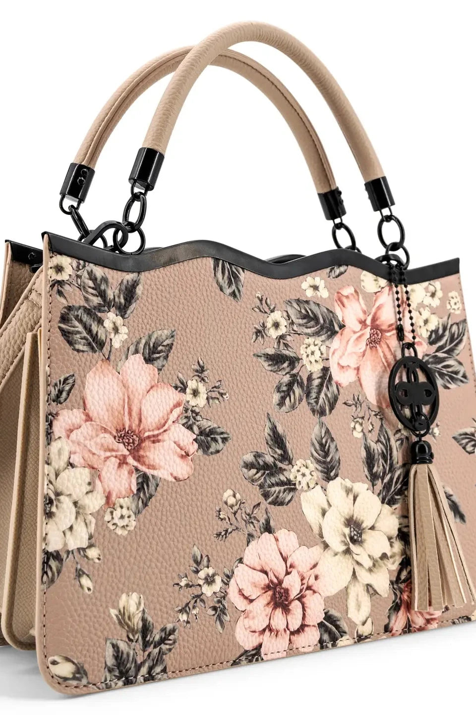 Violette Floral Leather Top Handle Crossbody Satchel