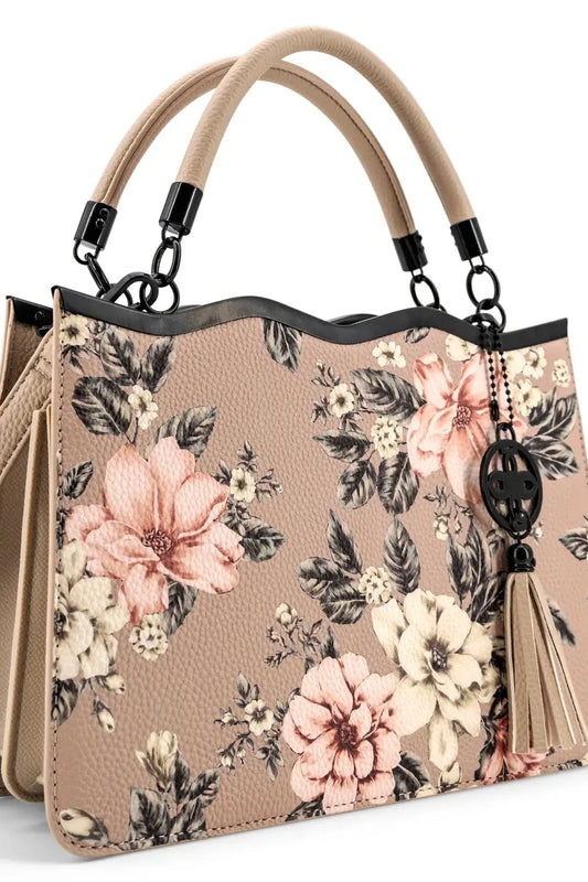 Violette Floral Leather Top Handle Crossbody Satchel