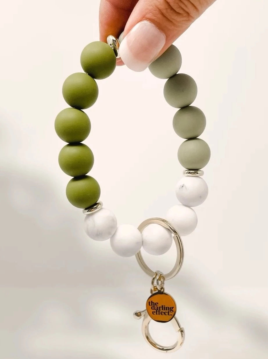 Keychain, sage green, silicone beads