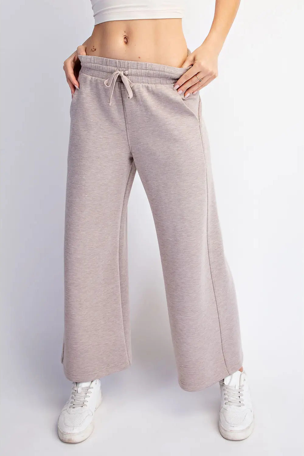 Modal Scuba Cropped Wide Pant - Taupe