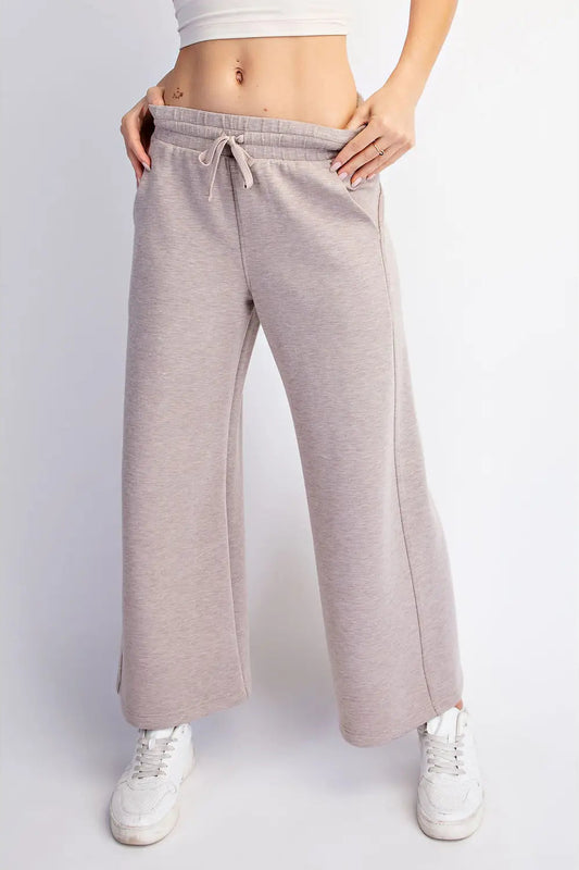 Modal Scuba Cropped Wide Pant - Taupe