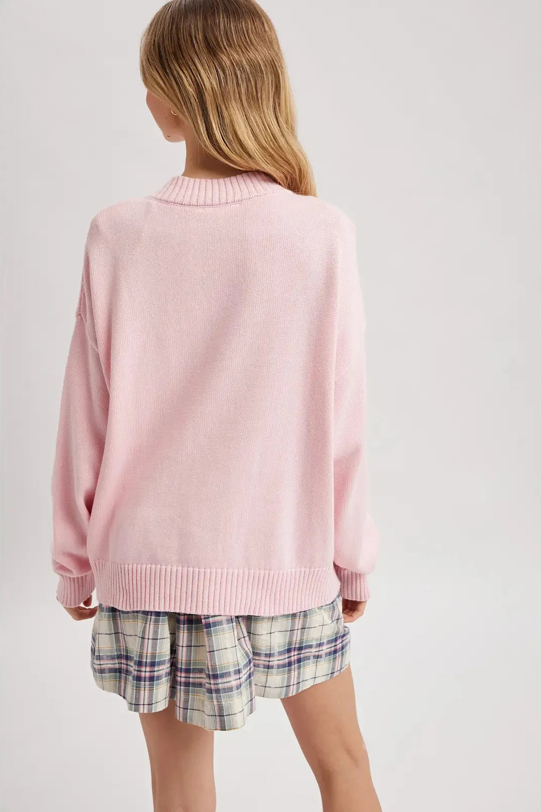 Ballet Pink Ribbed Sweater Cardigan