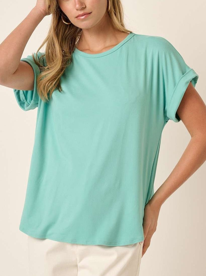 Tiffany Blue Short Sleeve Knit Top