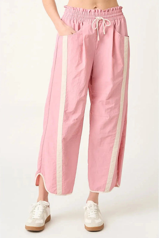 Sporty Striped Barrel Pants - Pink
