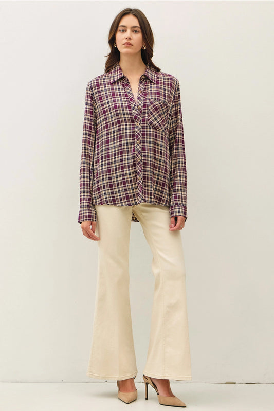 Plaid Flannel Shirt- Plum